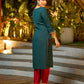 Graceful Teal Cotton Kurta Adorned with Intricate Paisley Embroidery