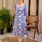 Breezy Blue Floral Print Cotton Kurta with Handcrafted Kantha Stitch White Collar & Cuffs