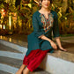 Graceful Teal Cotton Kurta Adorned with Intricate Paisley Embroidery