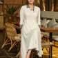 Monochrome Muse Off-White Flowy Dress with Checkered Accents