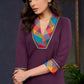 Elegant-Wine-Cotton-Straight-Cut-Kurta-Highlighted-With-Multicolour-Print-Design--Pant-Optional