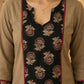 Timeless Khaki Cotton Kurta with Striking Black Ajrakh Floral Panel & Contrast Maroon Accent