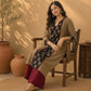 Timeless Khaki Cotton Kurta with Striking Black Ajrakh Floral Panel & Contrast Maroon Accent