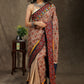 Exclusive beige Cotton saree with Ajrakh, mirror work border and Chanderi printed Pallu