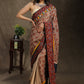 Exclusive beige Cotton saree with Ajrakh, mirror work border and Chanderi printed Pallu
