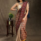 Exclusive beige Cotton saree with Ajrakh, mirror work border and Chanderi printed Pallu