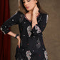 Graceful Black Cotton Printed Top with Mirrorwork Detailing