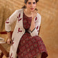 Timeless Off White Cotton Open Front Long Jacket with Ajrakh Applique and Tassel Detail