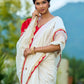 Traditional Ivory Chanderi Saree with Red-Gold Scalloped Border & Hand Embroidered Pallu
