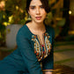 Graceful Teal Cotton Kurta Adorned with Intricate Paisley Embroidery