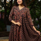 Black Ajrakh Kurta Adorned with Side Gathers and Delicate Mirror Highlights