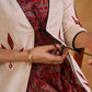 Timeless Off White Cotton Open Front Long Jacket with Ajrakh Applique and Tassel Detail