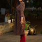 Black Ajrakh Kurta Adorned with Side Gathers and Delicate Mirror Highlights