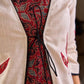 Timeless Off White Cotton Open Front Long Jacket with Ajrakh Applique and Tassel Detail