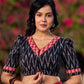 Black Ikat Cotton Blouse with Highlighted Neckline