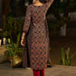 Black Ajrakh Kurta Adorned with Side Gathers and Delicate Mirror Highlights