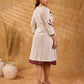 Timeless Off White Cotton Open Front Long Jacket with Ajrakh Applique and Tassel Detail