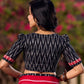 Black Ikat Cotton Blouse with Highlighted Neckline