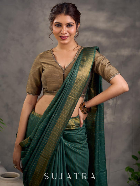 Warm Beige Cotton Silk V-Neck Blouse