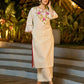 Graceful White Cotton Kurta Adorned with Striking Kashida Embroidery with Graceful Pink Chiffon Dupatta with Delicate Pearl & Mirror Lace