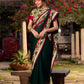 Lustrous Dark Green Silk Saree with Natural Floral Print Border