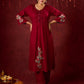 Elegant kurta in soft maroon rayon with handcrafted appliqué detailing pant n dupatta optional