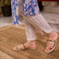 Breezy Blue Floral Print Cotton Kurta with Handcrafted Kantha Stitch White Collar & Cuffs