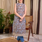 Misty Grey-Blue Floral Hand Block Print Mul Cotton Kurta with Halter Neck and Lace Hem Border
