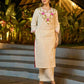 Graceful White Cotton Kurta Adorned with Striking Kashida Embroidery with Graceful Pink Chiffon Dupatta with Delicate Pearl & Mirror Lace