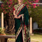 Lustrous Dark Green Silk Saree with Natural Floral Print Border