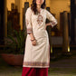 Minimal Off White Cotton Flex Kurta with Floral Hand Block Prints And Intricate Border