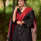 Classic Black Cotton Kurta with Classic Ajrakh Zigzag Printed Pant and Elegant Maroon Bandhani Dupatta with Traditional Ajrakh Printed Border