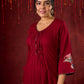 Elegant kurta in soft maroon rayon with handcrafted appliqué detailing pant n dupatta optional