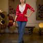 Regal Red Jacquard Woven Cotton Top with Traditional Kantha Striped Yoke Detail