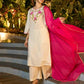 Graceful White Cotton Kurta Adorned with Striking Kashida Embroidery with Graceful Pink Chiffon Dupatta with Delicate Pearl & Mirror Lace
