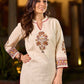 Minimal Off White Cotton Flex Kurta with Floral Hand Block Prints And Intricate Border
