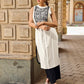 Elegant Off-White Rayon Sleeveless Kurta with Contrast Black Floral Embroidered Yoke Panel