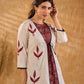Timeless Off White Cotton Open Front Long Jacket with Ajrakh Applique and Tassel Detail