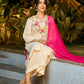 Graceful White Cotton Kurta Adorned with Striking Kashida Embroidery with Graceful Pink Chiffon Dupatta with Delicate Pearl & Mirror Lace