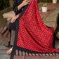Classic Black Cotton Kurta with Classic Ajrakh Zigzag Printed Pant and Elegant Maroon Bandhani Dupatta with Traditional Ajrakh Printed Border