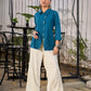 Teal Blue Cotton Shirt With Contemporary Asymmetrical Cut