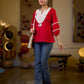 Regal Red Jacquard Woven Cotton Top with Traditional Kantha Striped Yoke Detail