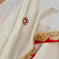 Traditional Ivory Chanderi Saree with Red-Gold Scalloped Border & Hand Embroidered Pallu