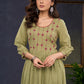 Classy-Sage-Green-Cotton-A-Line-Kurta-With-Embroidered-Yoke-Pant-Optional