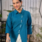 Teal Blue Cotton Shirt With Contemporary Asymmetrical Cut