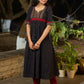 Black Ikat Weave Kurta Featuring Artisan Ajrakh Yoke