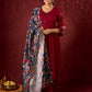 Elegant kurta in soft maroon rayon with handcrafted appliqué detailing pant n dupatta optional