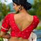 Traditional Ivory Chanderi Saree with Red-Gold Scalloped Border & Hand Embroidered Pallu
