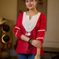 Regal Red Jacquard Woven Cotton Top with Traditional Kantha Striped Yoke Detail