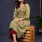 Classy-Sage-Green-Cotton-A-Line-Kurta-With-Embroidered-Yoke-Pant-Optional